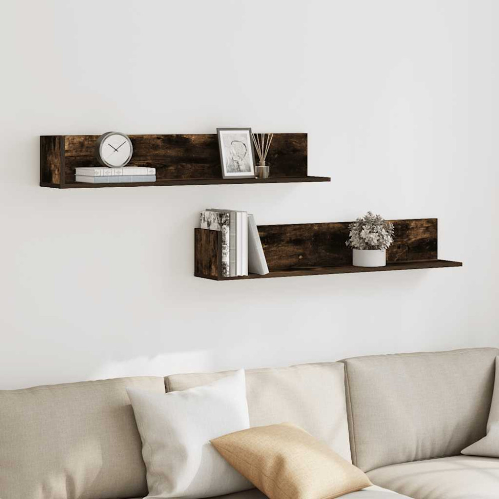 Produktbild för Vägghyllor 2 st rökfärgad ek 100x16,5x16,5 cm konstruerat trä