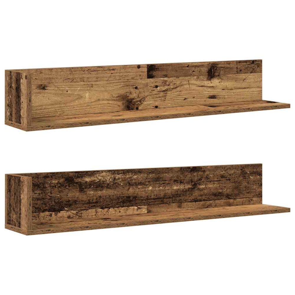 Produktbild för Vägghyllor 2 st åldrat trä 100x16,5x16,5 cm konstruerat trä