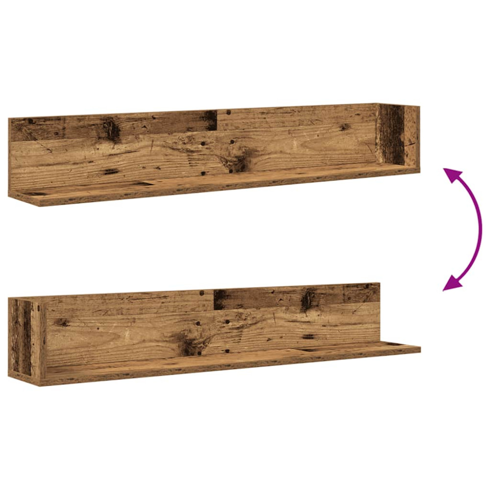 Produktbild för Vägghyllor 2 st åldrat trä 100x16,5x16,5 cm konstruerat trä