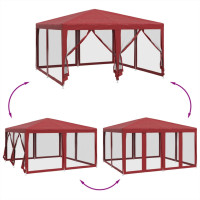 Produktbild för Partytält med 8 sidoväggar i nät 4x4 m HDPE röd