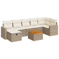 Produktbild för Matgrupp för trädgården med dynor 8 delar beige konstrotting