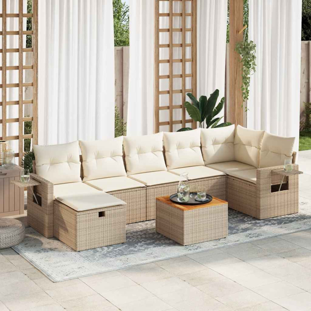 Produktbild för Matgrupp för trädgården med dynor 8 delar beige konstrotting