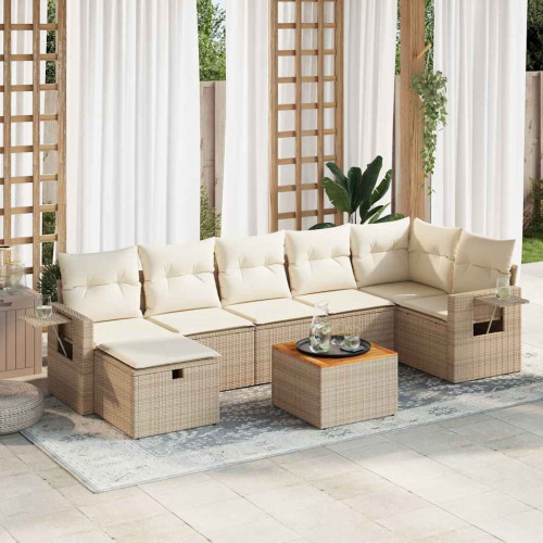 vidaXL Matgrupp för trädgården med dynor 8 delar beige konstrotting