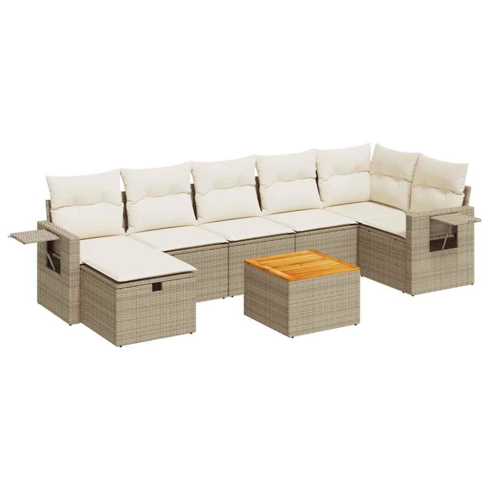 Produktbild för Matgrupp för trädgården med dynor 8 delar beige konstrotting