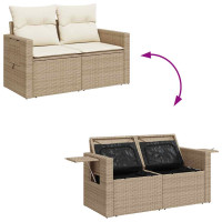 Produktbild för Matgrupp för trädgården med dynor 8 delar beige konstrotting