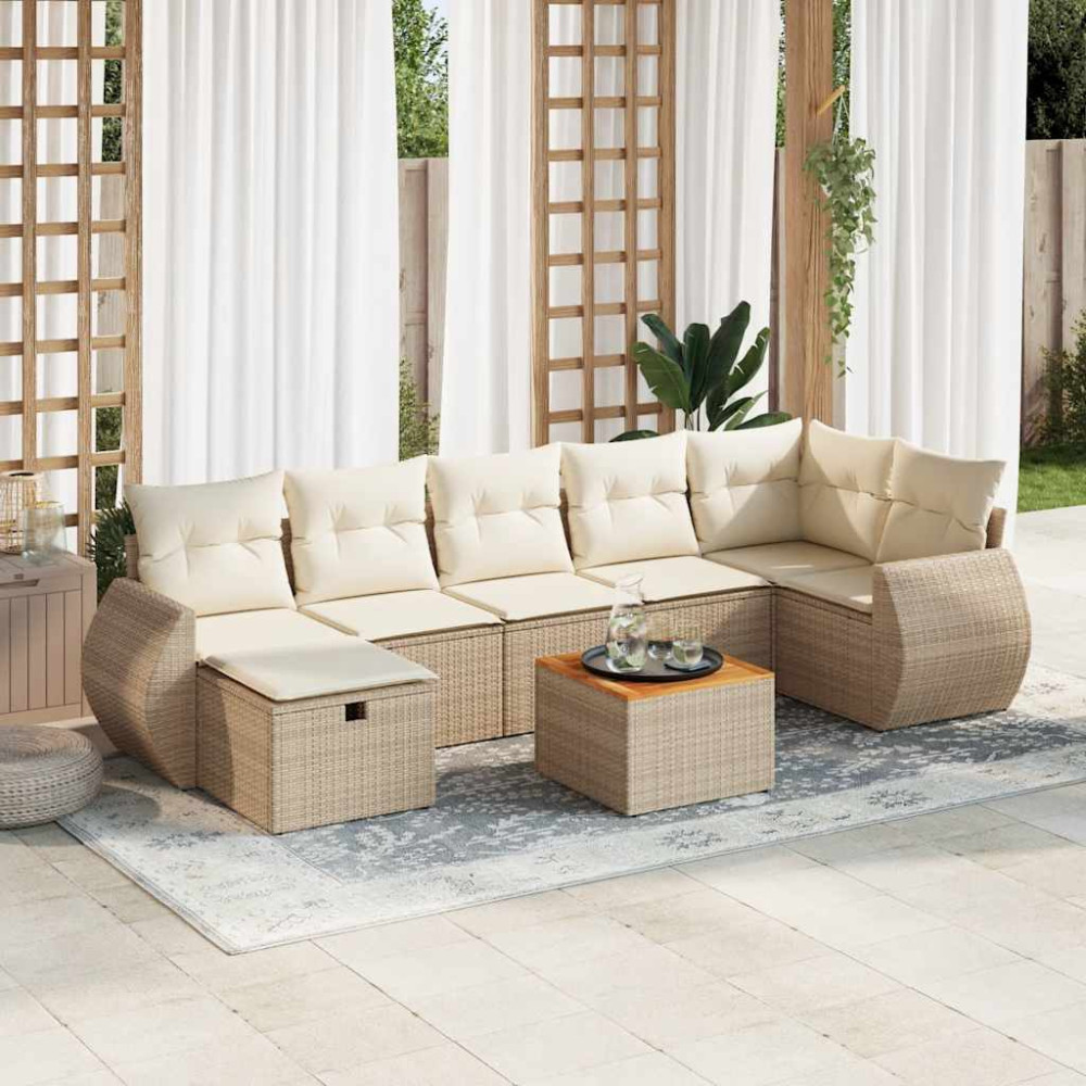 Produktbild för Matgrupp för trädgården med dynor 8 delar beige konstrotting