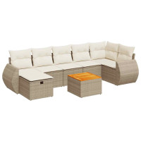 Produktbild för Matgrupp för trädgården med dynor 8 delar beige konstrotting