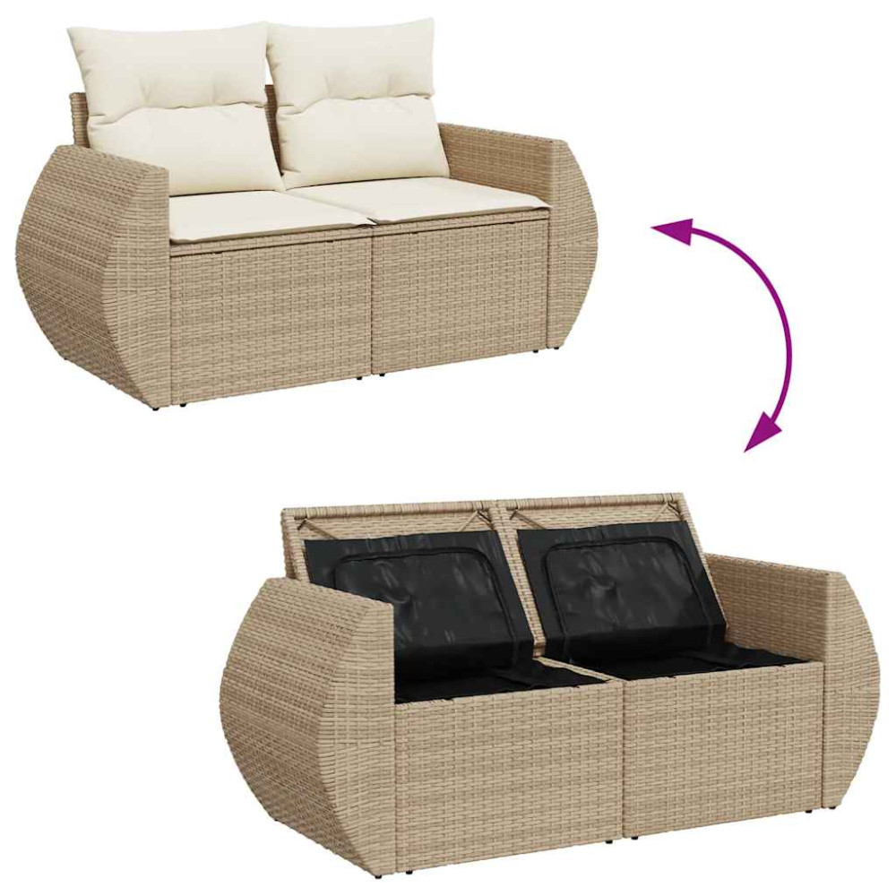 Produktbild för Matgrupp för trädgården med dynor 8 delar beige konstrotting