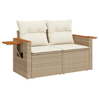 Produktbild för Matgrupp för trädgården med dynor 8 delar beige konstrotting