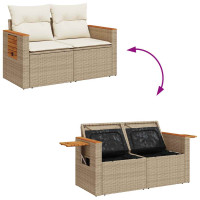 Produktbild för Matgrupp för trädgården med dynor 8 delar beige konstrotting
