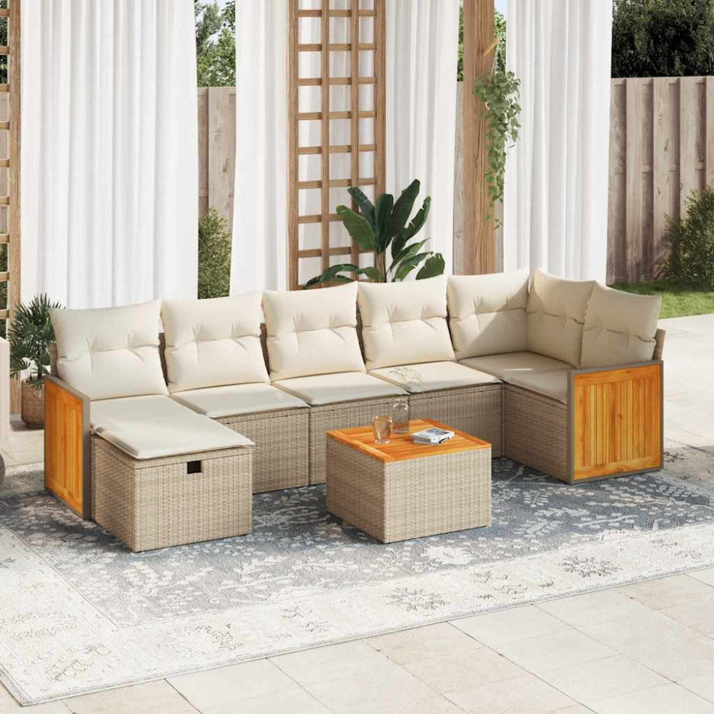 Produktbild för Matgrupp för trädgården med dynor 8 delar beige konstrotting