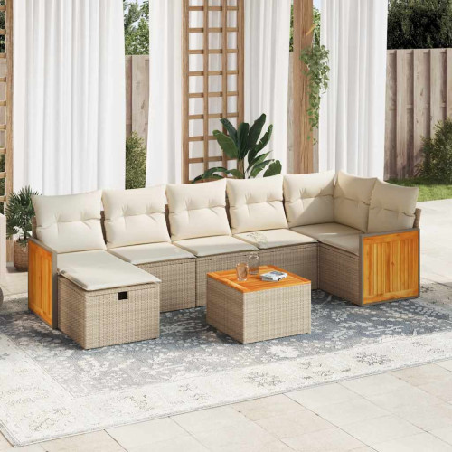 vidaXL Matgrupp för trädgården med dynor 8 delar beige konstrotting