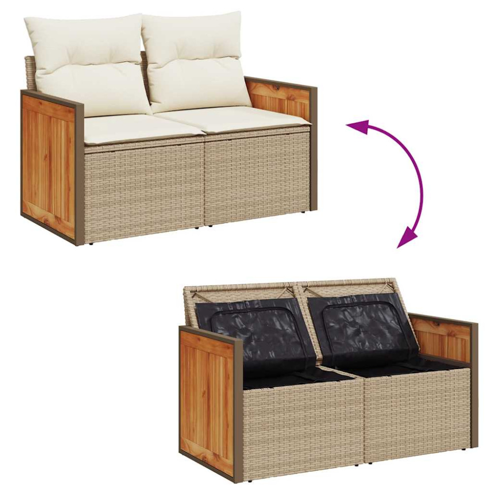 Produktbild för Matgrupp för trädgården med dynor 8 delar beige konstrotting