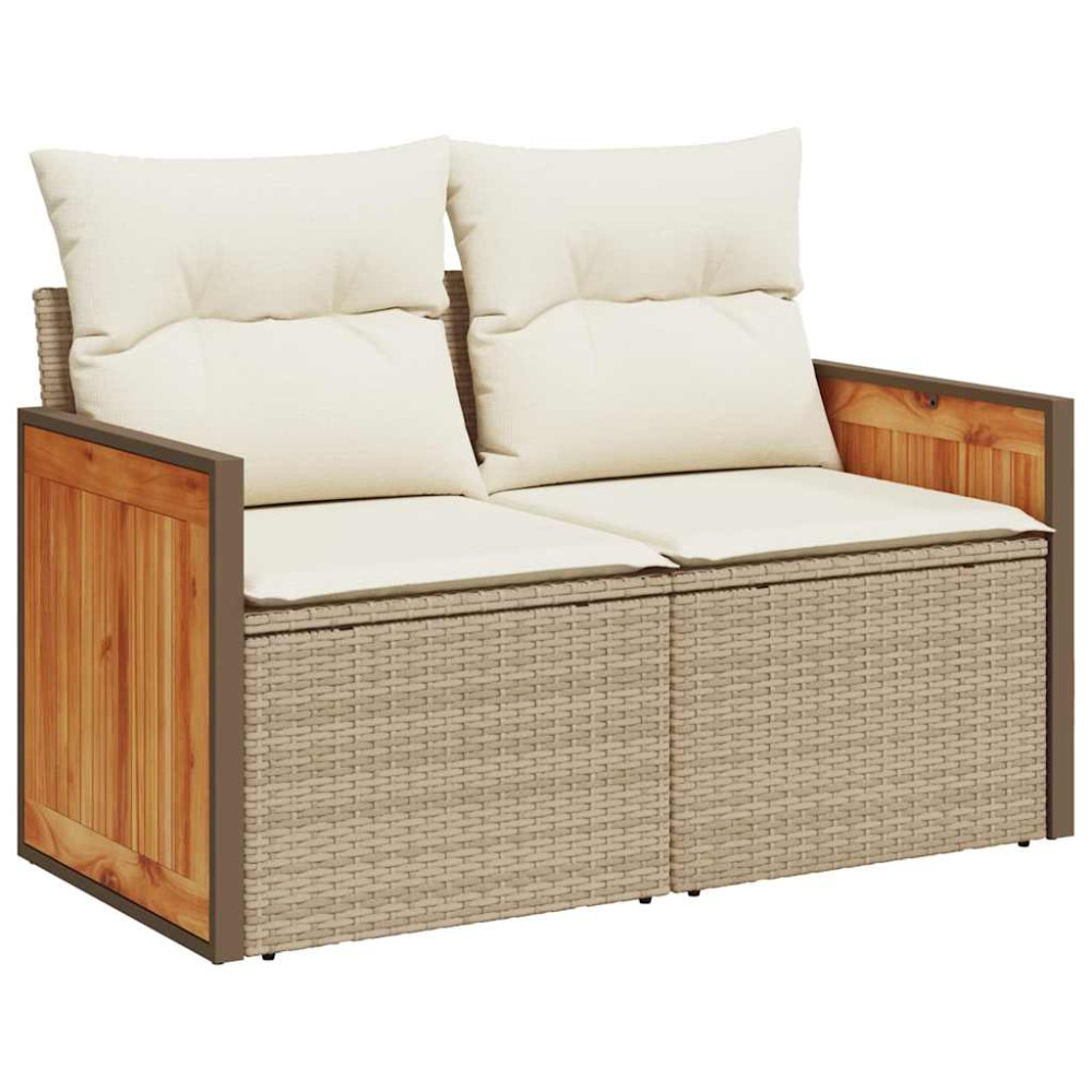 Produktbild för Matgrupp för trädgården med dynor 8 delar beige konstrotting