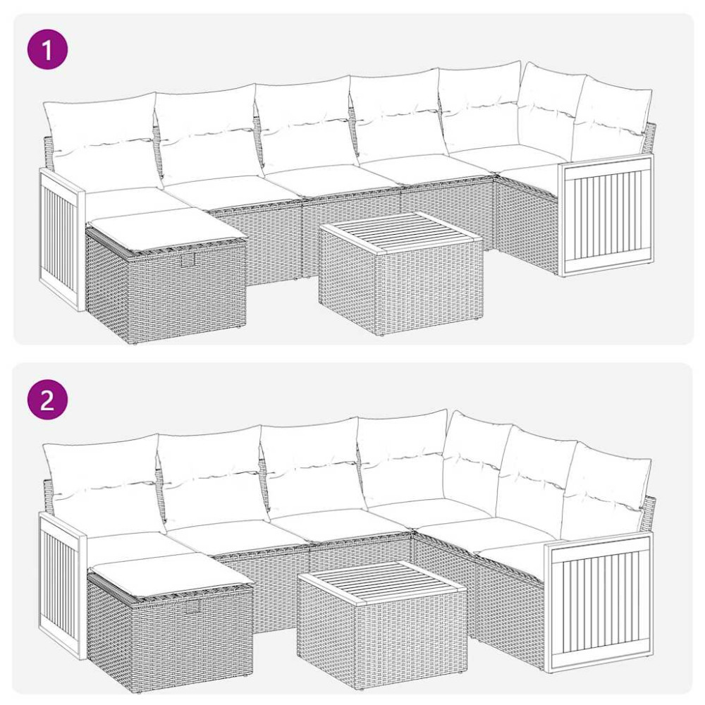 Produktbild för Matgrupp för trädgården med dynor 8 delar beige konstrotting