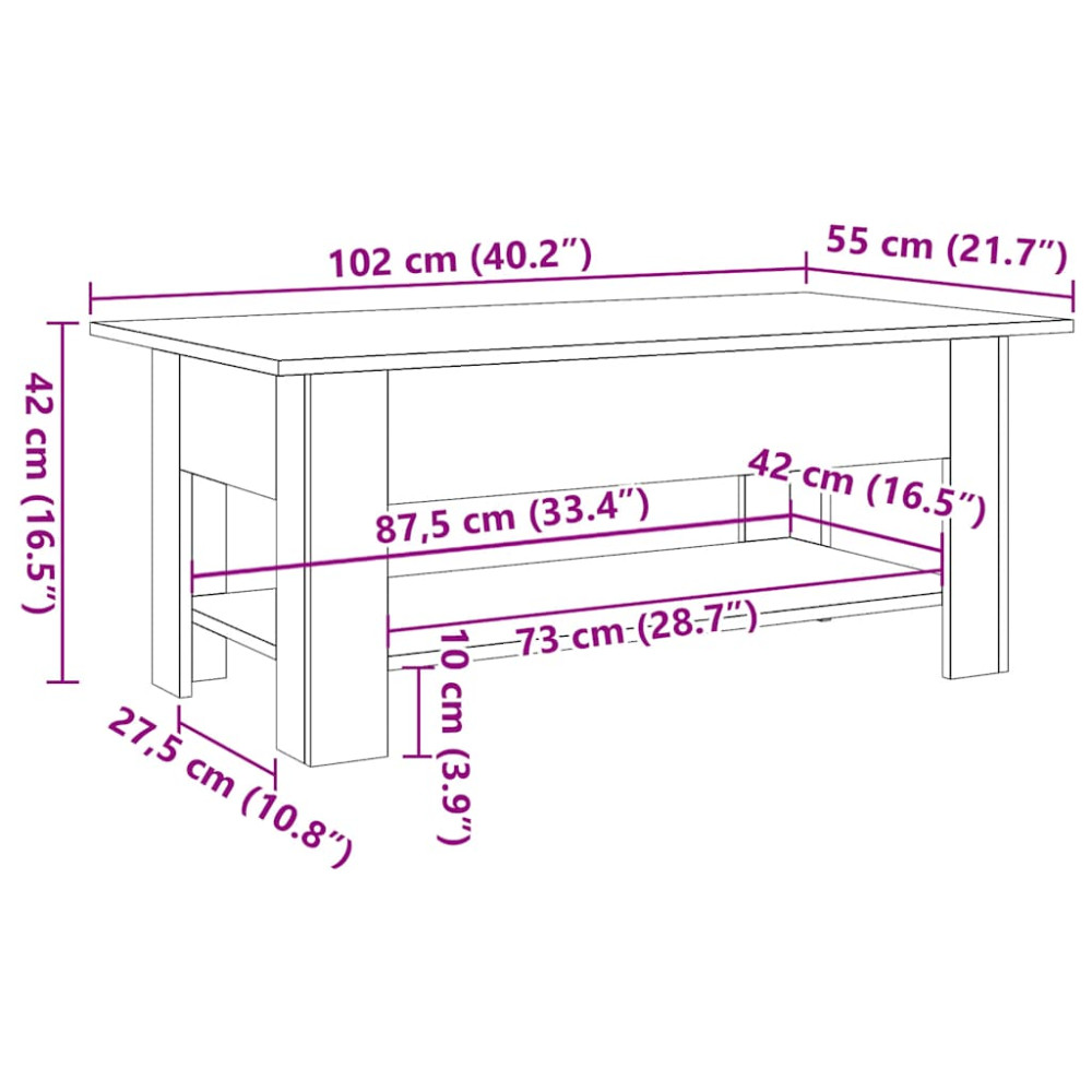 Produktbild för Soffbord artisan ek 102x55x42 cm konstruerat trä