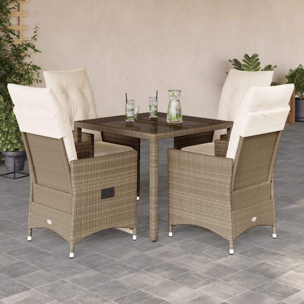 Produktbild för Matgrupp för trädgården med dynor 5 delar beige konstrotting