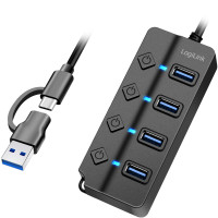 Produktbild för USB-hub 4-port med separata På/Av-knappar USB-C/USB-A in USB 3.2 Gen1