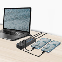 Produktbild för USB-hub 7-port med separata På/Av-knappar USB-C/USB-A in USB 3.2 Gen1