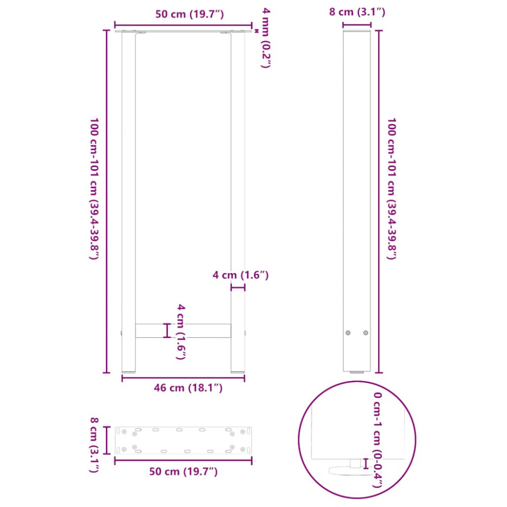 Produktbild för Barbordsben vita 2 st 50x(100-101) cm stål