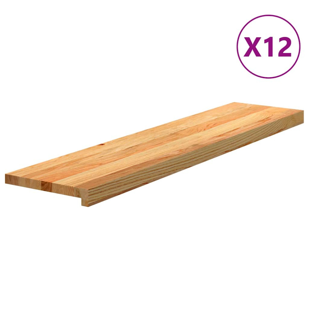 Produktbild för Trappstegsmattor 12 pcs ljusbrun 110x30x2 cm massiv ek