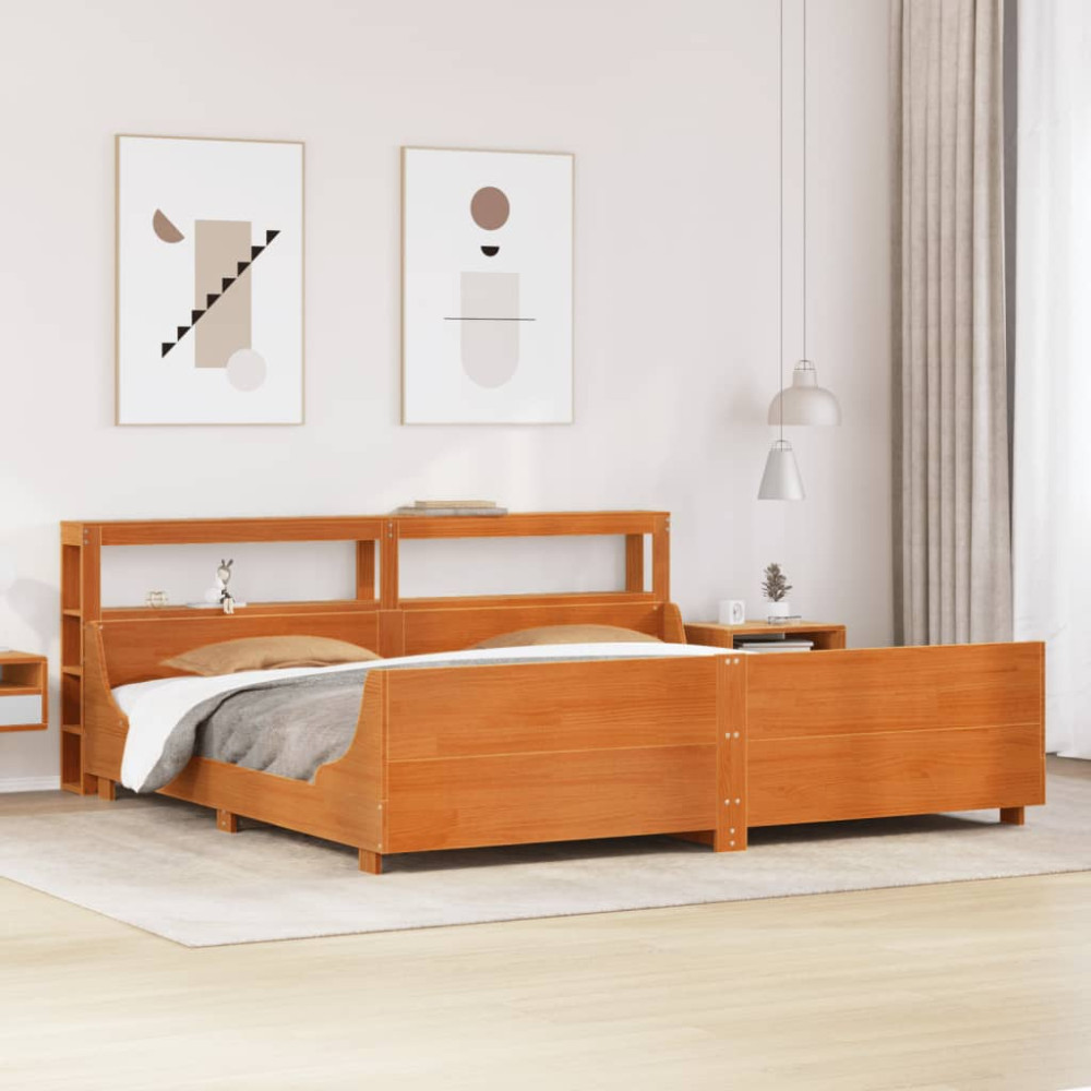 Produktbild för Sängram utan madrass vaxbrun 180x200 cm massiv furu