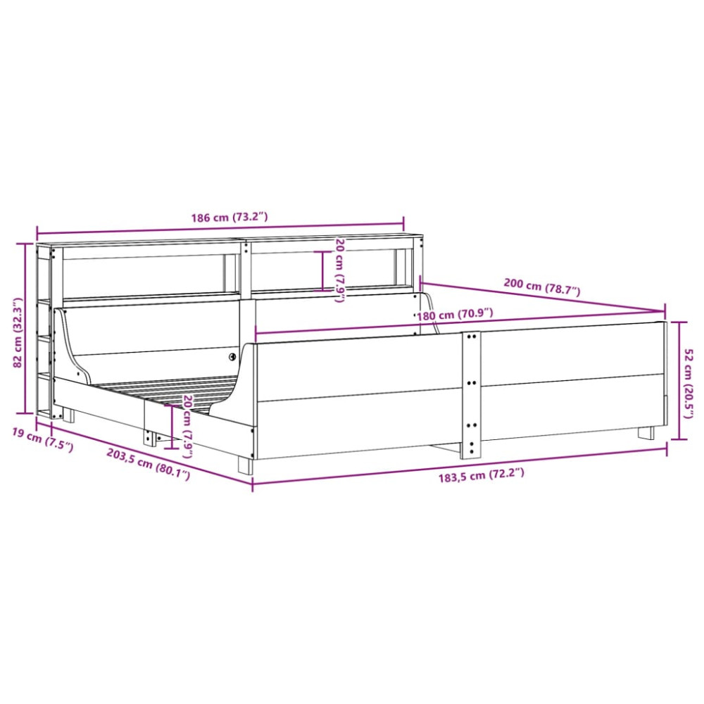 Produktbild för Sängram utan madrass vaxbrun 180x200 cm massiv furu