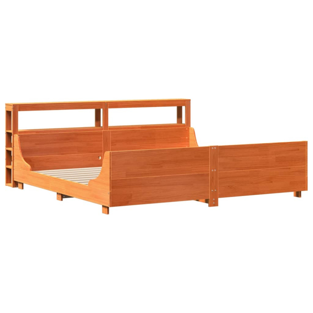 Produktbild för Sängram utan madrass vaxbrun 180x200 cm massiv furu