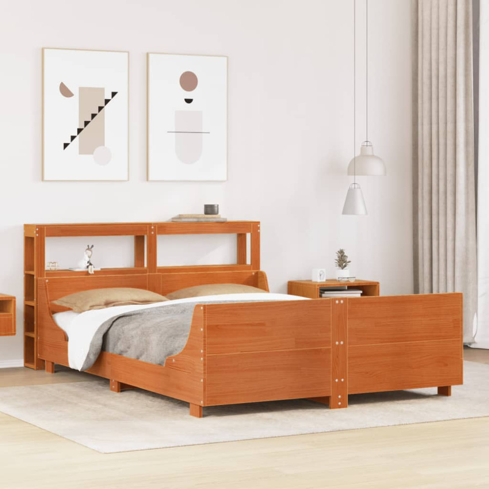 Produktbild för Sängram utan madrass vaxbrun 160x200 cm massiv furu
