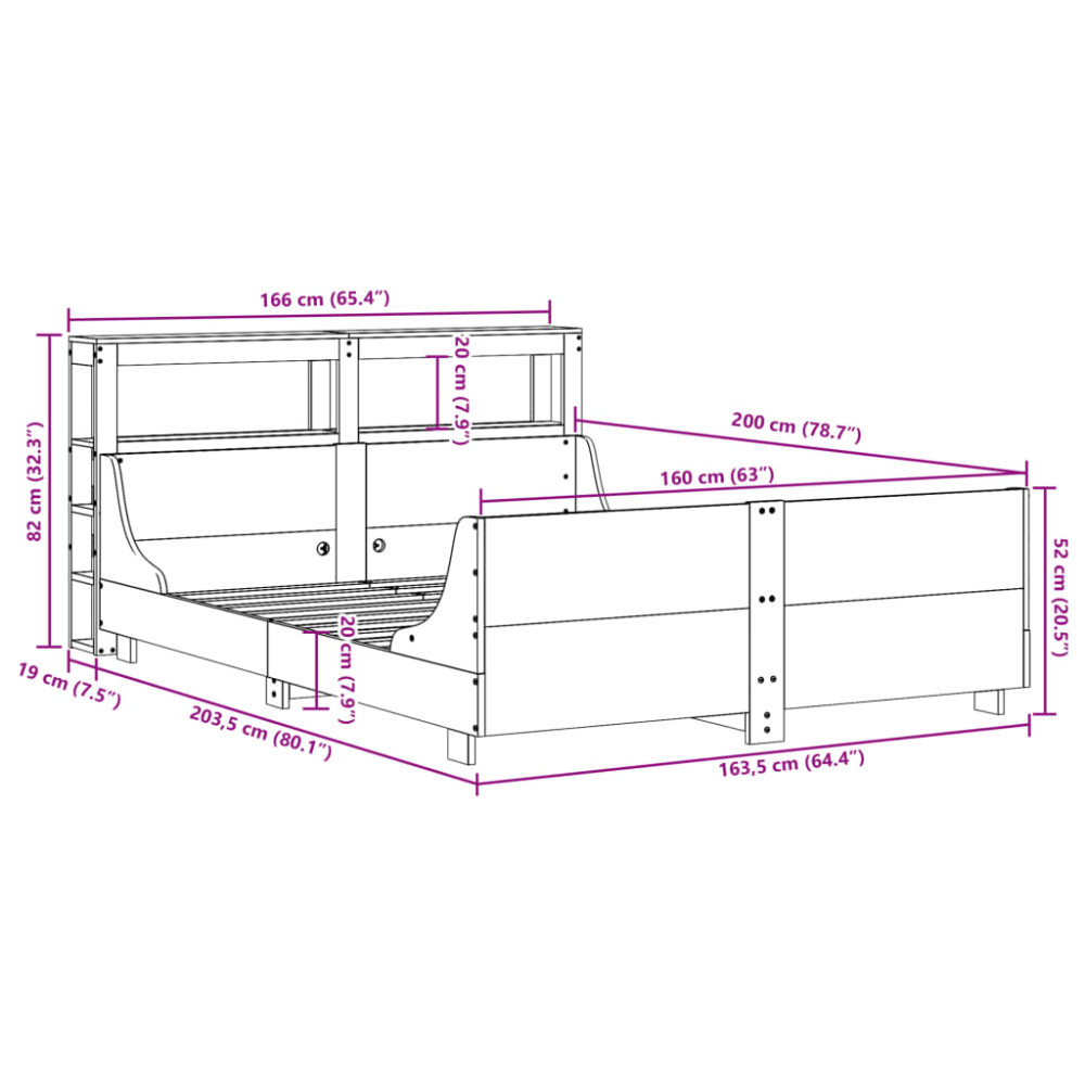 Produktbild för Sängram utan madrass vaxbrun 160x200 cm massiv furu