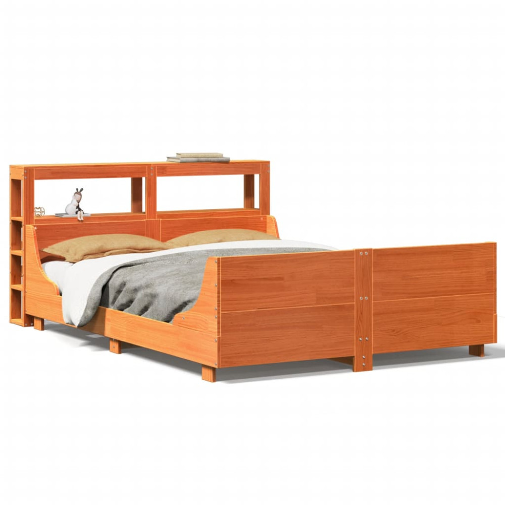 Produktbild för Sängram utan madrass vaxbrun 160x200 cm massiv furu
