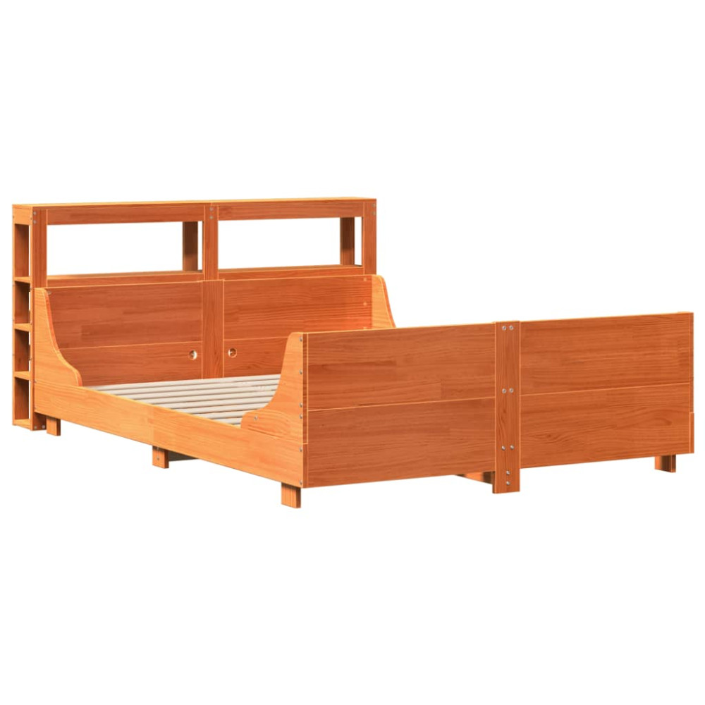 Produktbild för Sängram utan madrass vaxbrun 160x200 cm massiv furu