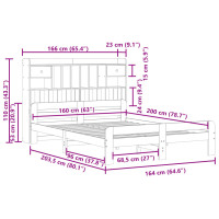 Produktbild för Säng med bokhylla utan madrass vaxbrun 160x200cm massiv furu