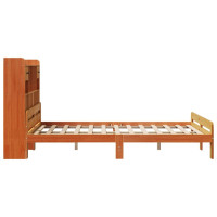 Produktbild för Säng med bokhylla utan madrass vaxbrun 160x200cm massiv furu