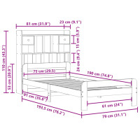 Produktbild för Säng med bokhylla utan madrass vaxbrun 75x190 cm massiv furu
