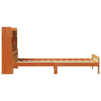 Produktbild för Säng med bokhylla utan madrass vaxbrun 75x190 cm massiv furu
