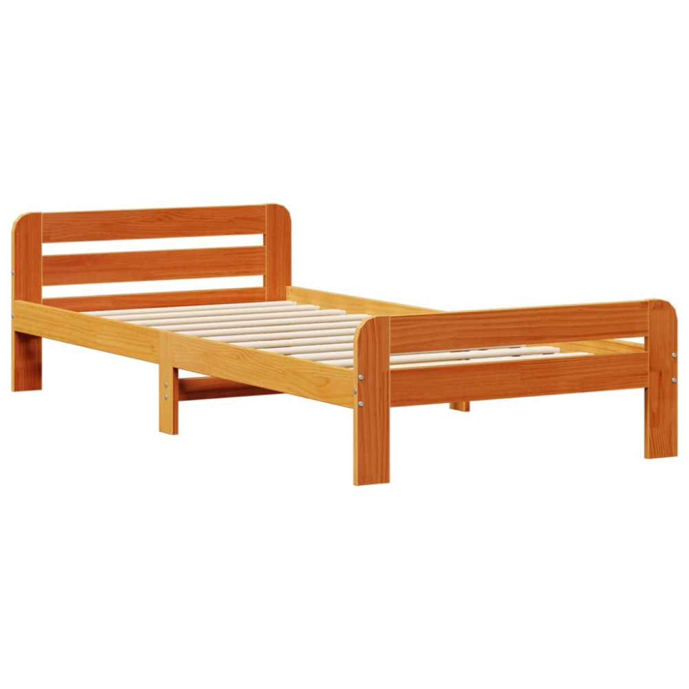 Produktbild för Säng med bokhylla utan madrass vaxbrun 75x190 cm massiv furu