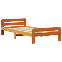 Produktbild för Säng med bokhylla utan madrass vaxbrun 75x190 cm massiv furu