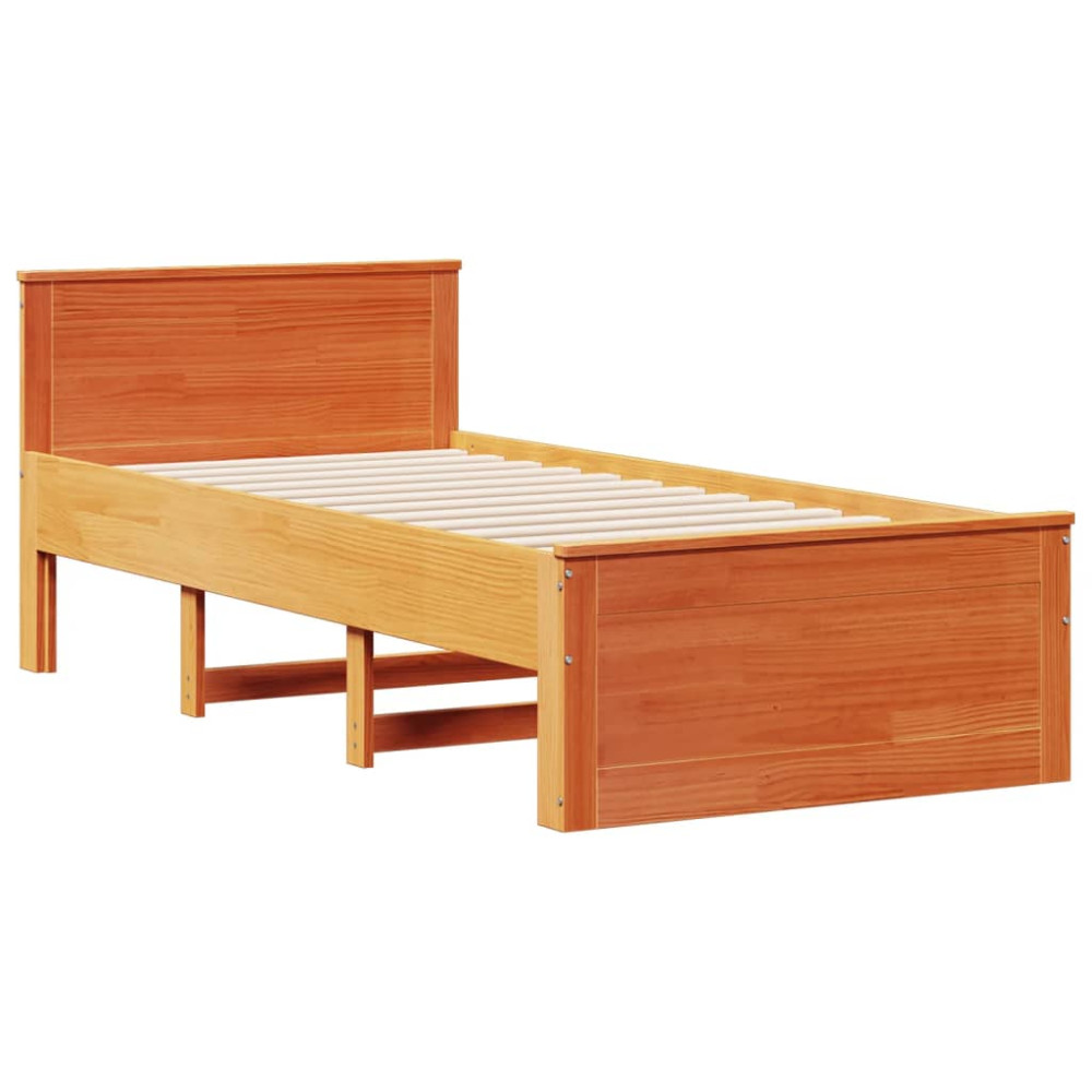 Produktbild för Säng med bokhylla utan madrass vaxbrun 100x200 cm massiv furu