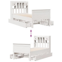 Produktbild för Säng med bokhylla utan madrass vit 90x200cm massiv furu