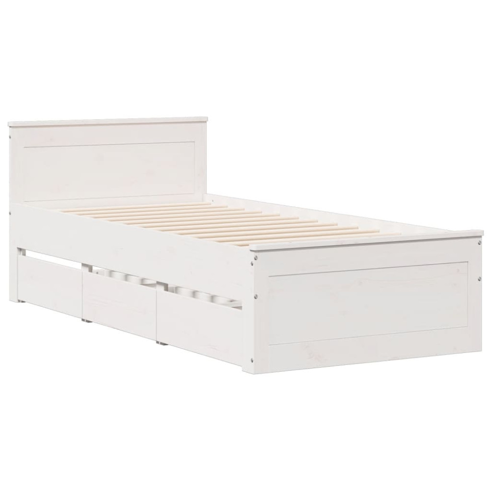Produktbild för Säng med bokhylla utan madrass vit 90x200cm massiv furu