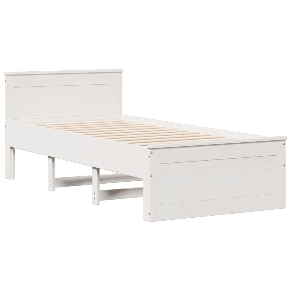 Produktbild för Säng med bokhylla utan madrass vit 90x200cm massiv furu