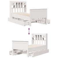 Produktbild för Säng med bokhylla utan madrass vit 90x190cm massiv furu