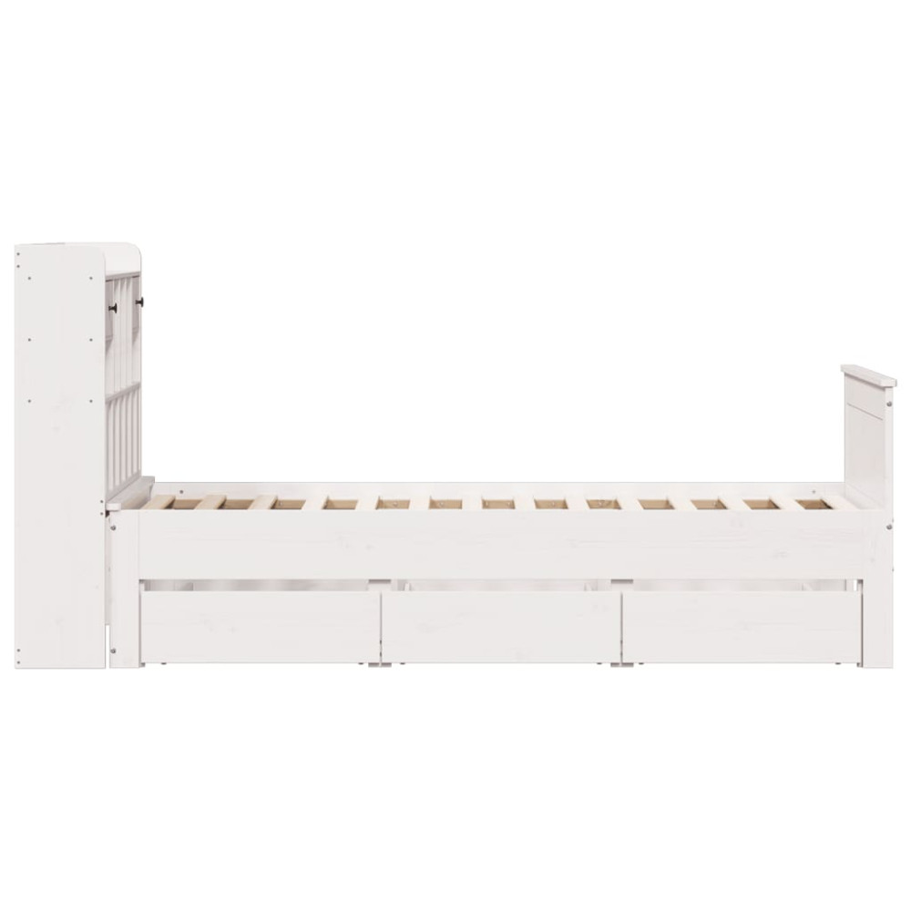 Produktbild för Säng med bokhylla utan madrass vit 90x190cm massiv furu