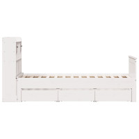 Produktbild för Säng med bokhylla utan madrass vit 90x190cm massiv furu