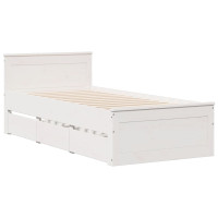 Produktbild för Säng med bokhylla utan madrass vit 90x190cm massiv furu