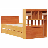 Produktbild för Säng med bokhylla utan madrass vaxbrun 75x190 cm massiv furu