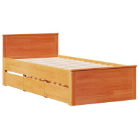 Produktbild för Säng med bokhylla utan madrass vaxbrun 75x190 cm massiv furu
