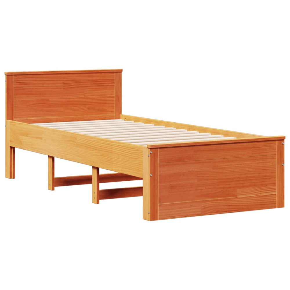Produktbild för Säng med bokhylla utan madrass vaxbrun 75x190 cm massiv furu