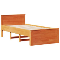 Produktbild för Säng med bokhylla utan madrass vaxbrun 75x190 cm massiv furu